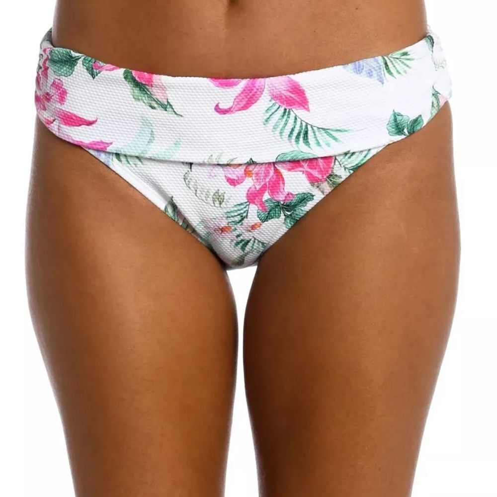 NWT La Blanca Women's Mystic Palms Shirred Band Hipster Bikini Bottom, Size 14